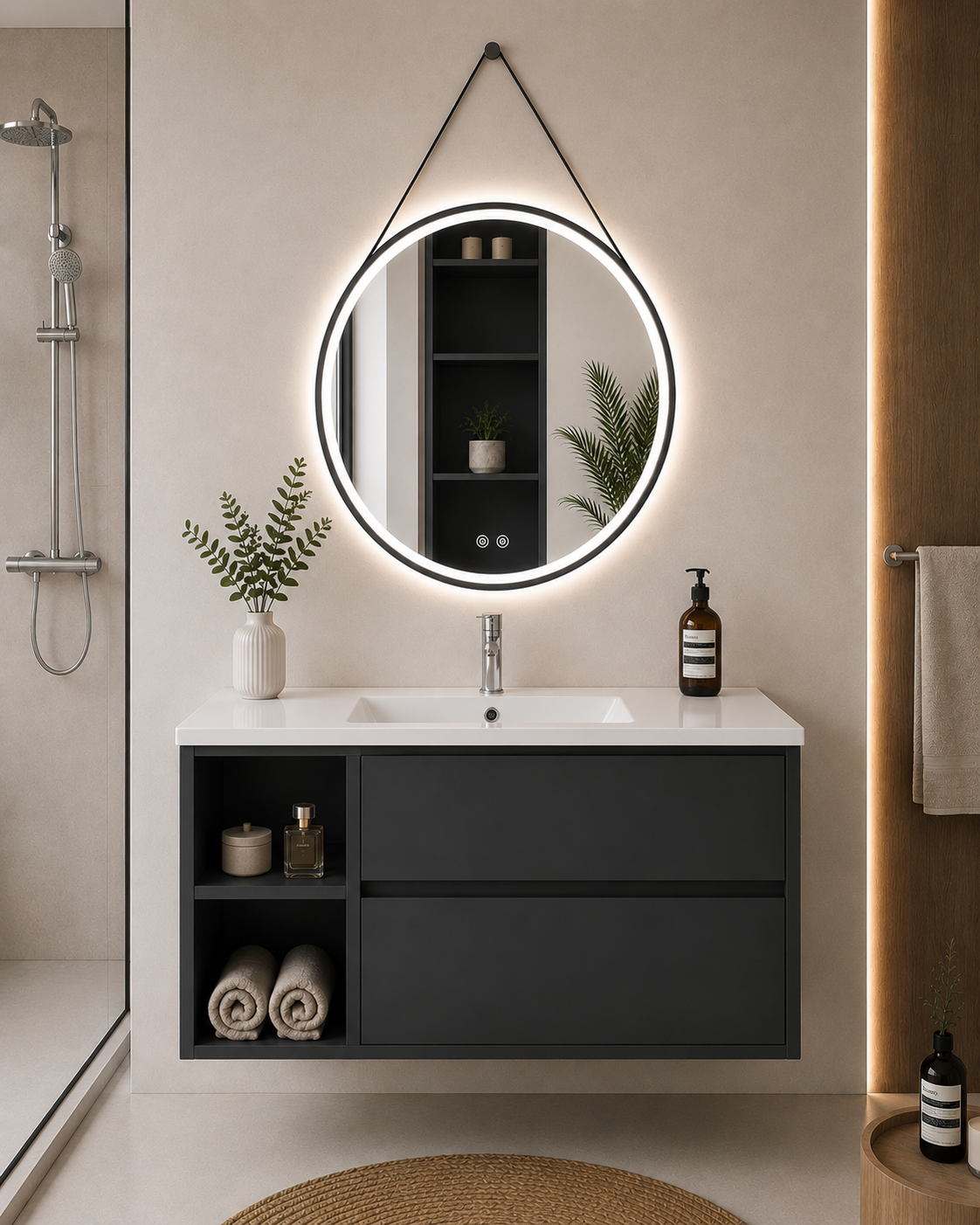 Mueble de baño Zeus con lavabo, 2 cajones y estante