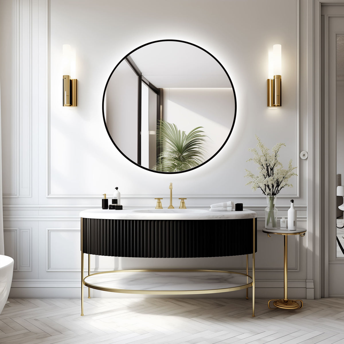 Espejo de baño LED ARES Black curvo con antivaho