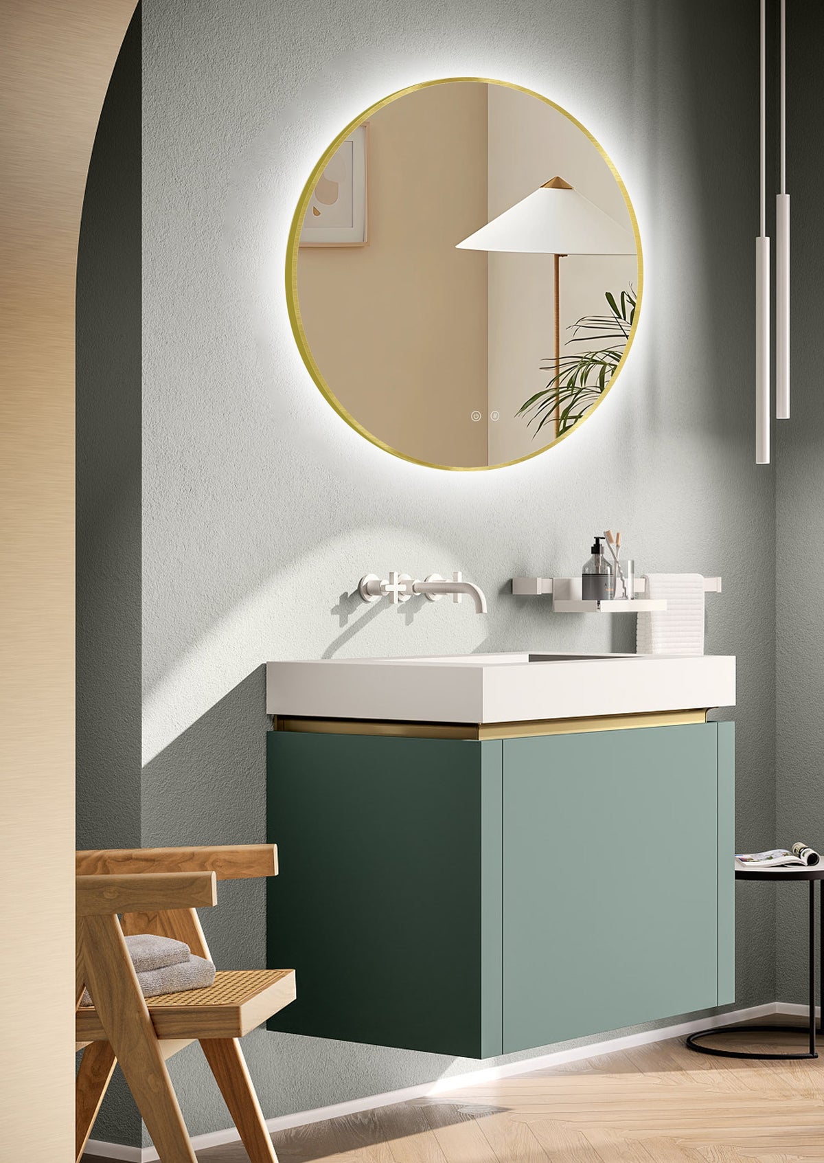 Espejo de baño LED ARES Gold curvo con antivaho