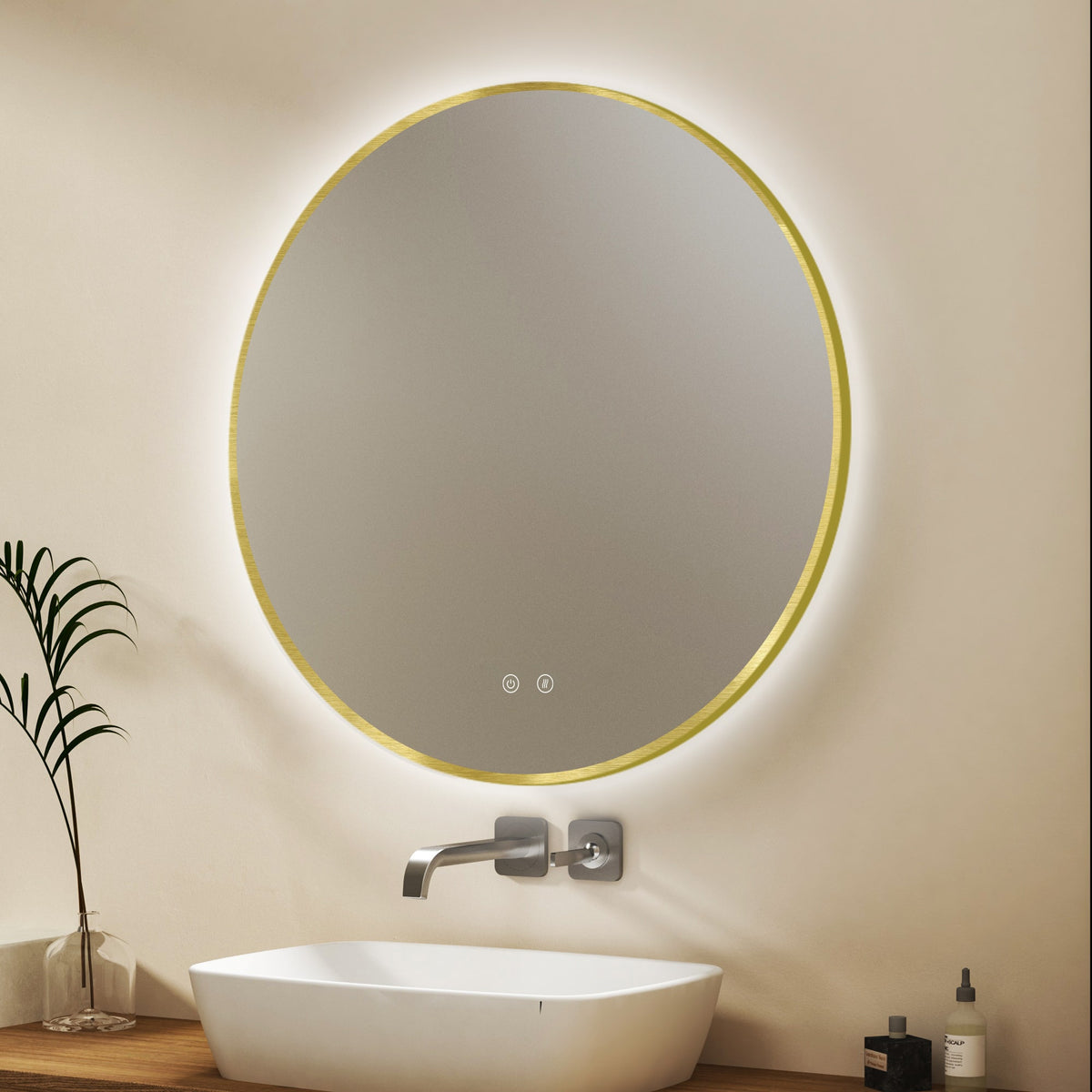 Espejo de baño LED ARES Gold curvo con antivaho