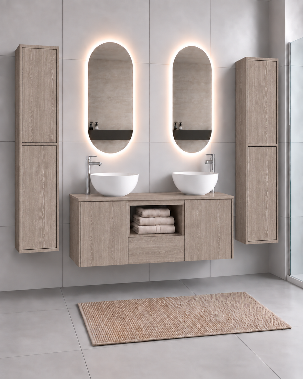 Mueble de baño AMALFI 120 DOBLE con 2 lavabos · Roble Smoky
