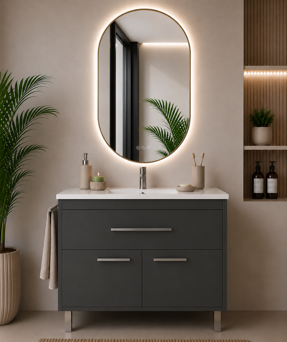 Mueble de baño Bahía con lavabo, cajón y 2 puertas · Grafito