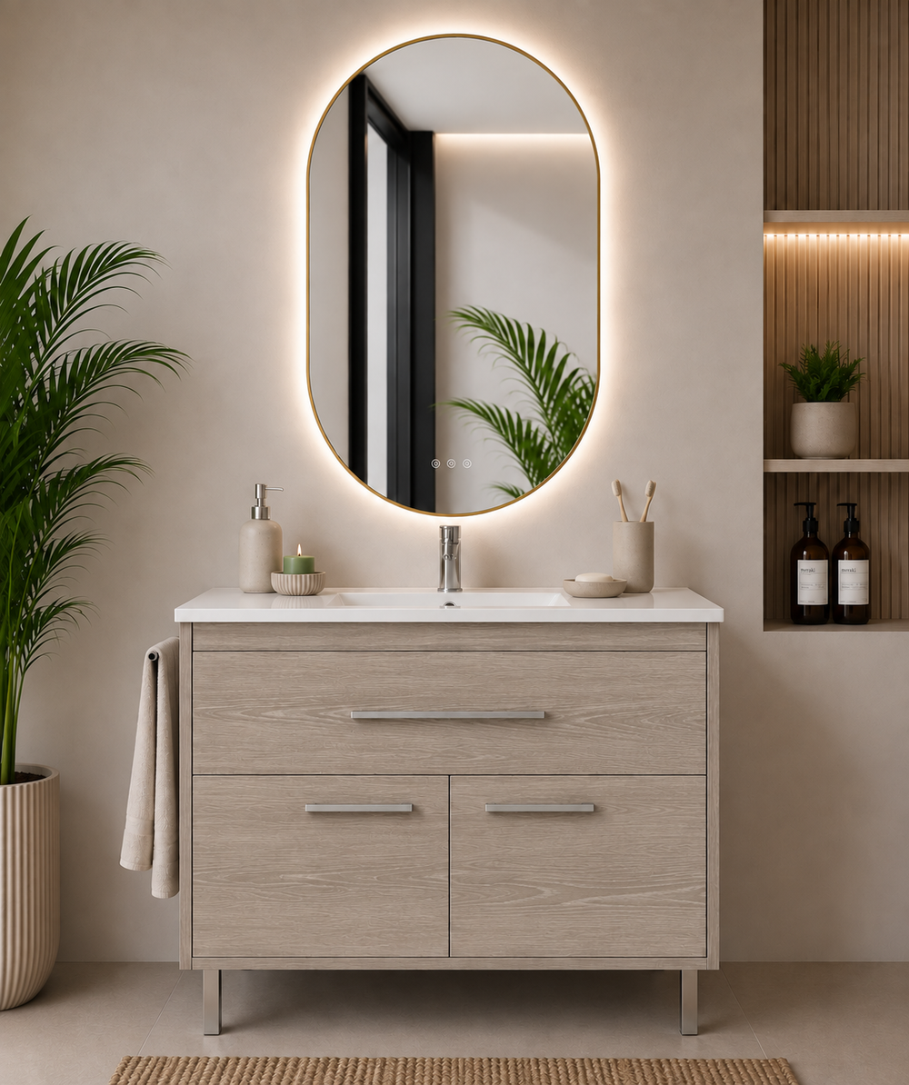 Mueble de baño Bahía con lavabo, cajón y 2 puertas · Roble Smoky