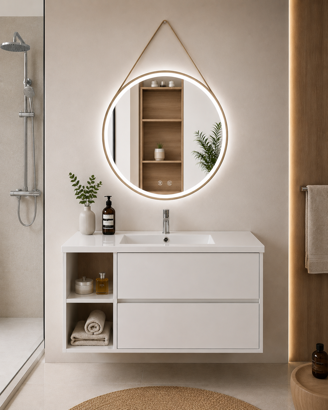 Mueble de baño Zeus con lavabo, 2 cajones y estante