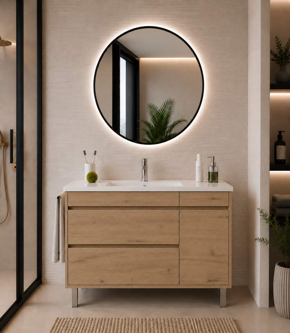 Mueble de baño Caprera con lavabo, 2 cajones y puerta · Estepa