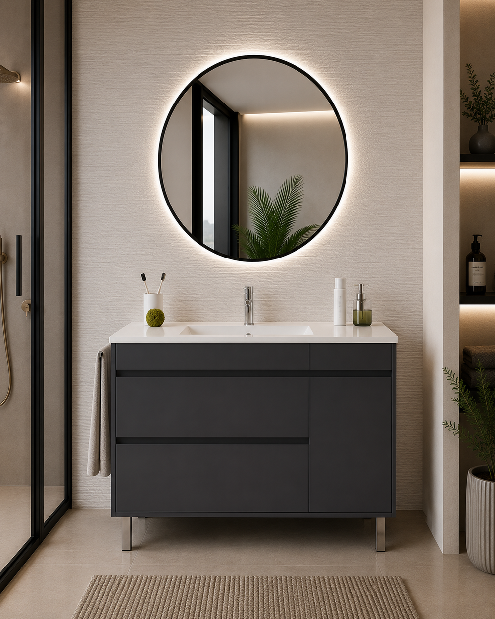 Mueble de baño Caprera con lavabo, 2 cajones y puerta · Grafito
