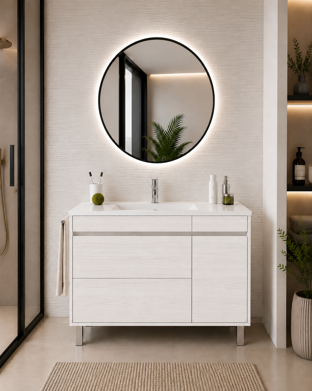Mueble de baño Caprera con lavabo, 2 cajones y puerta · Blanco Nórdico
