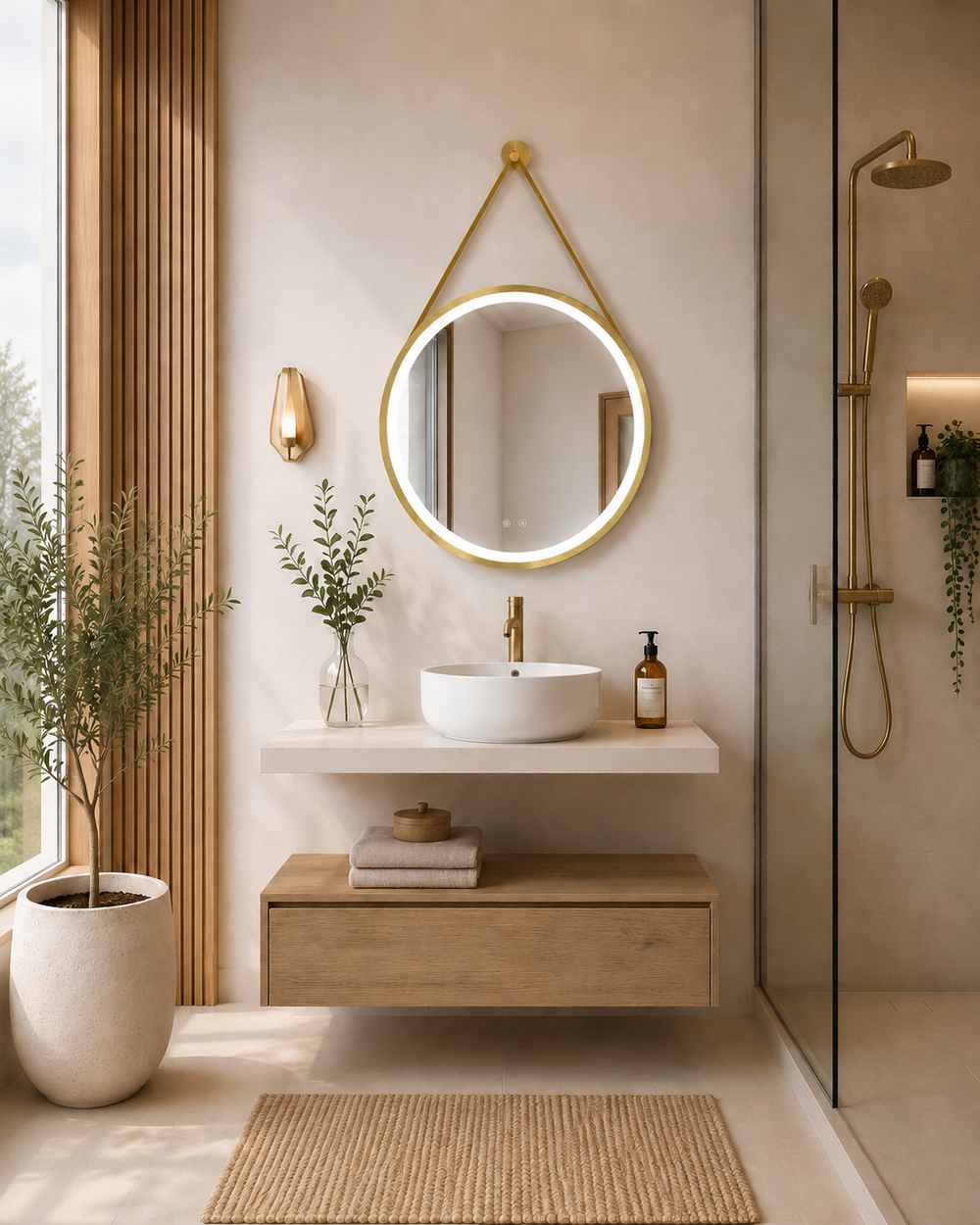 Mueble de baño suspendido Cerdeña con encimera y lavabo · Estepa
