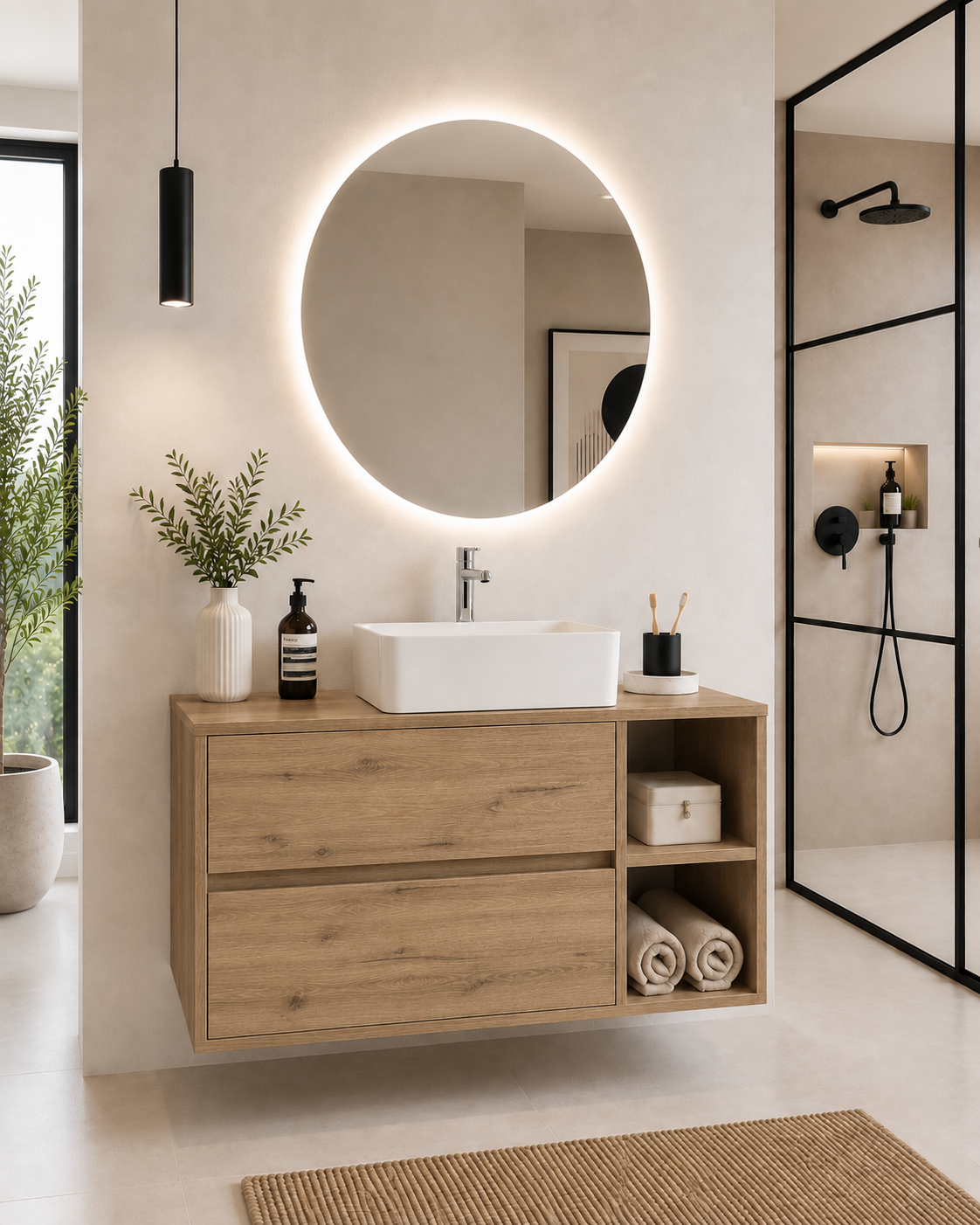 Mueble de baño Zeus con encimera y lavabo sobreencimera