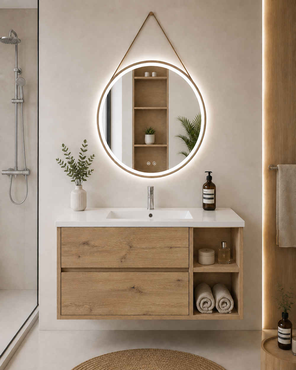 Mueble de baño Zeus con lavabo, 2 cajones y estante · Estepa