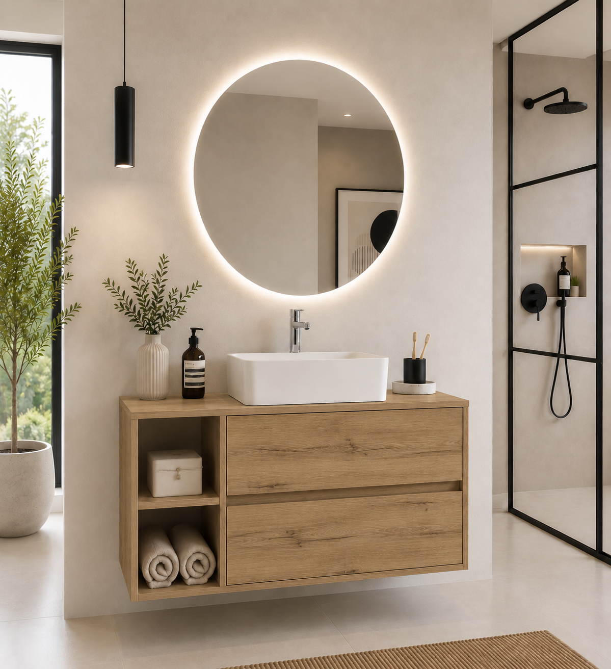 Mueble de baño Zeus con encimera y lavabo sobreencimera