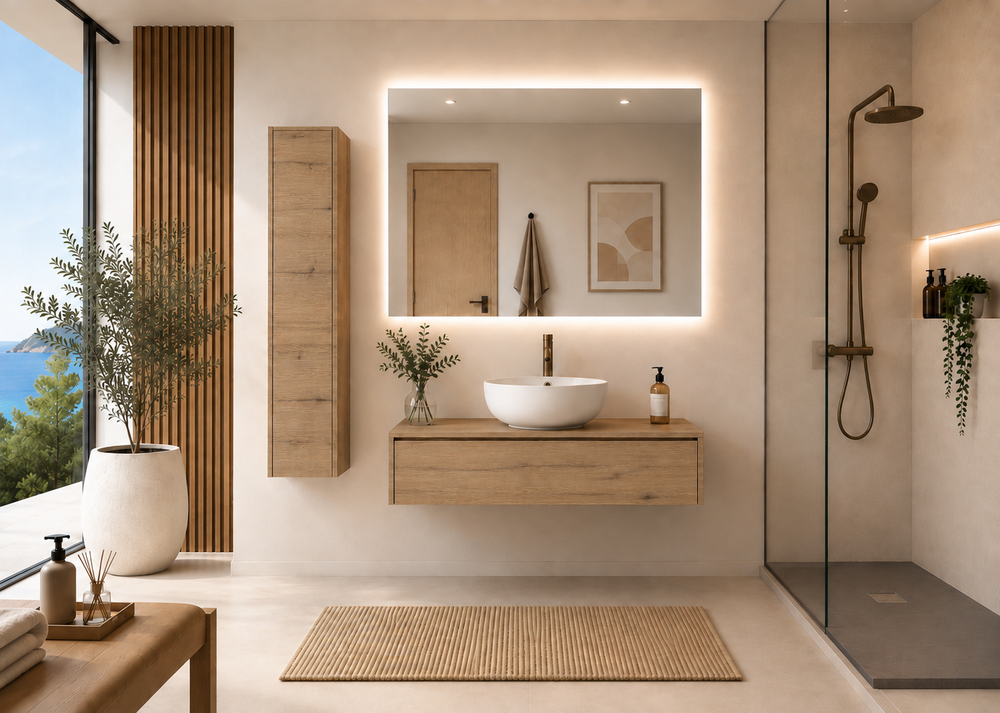 Mueble de baño FORMENTERA Estepa con lavabo sobre encimera · Estepa