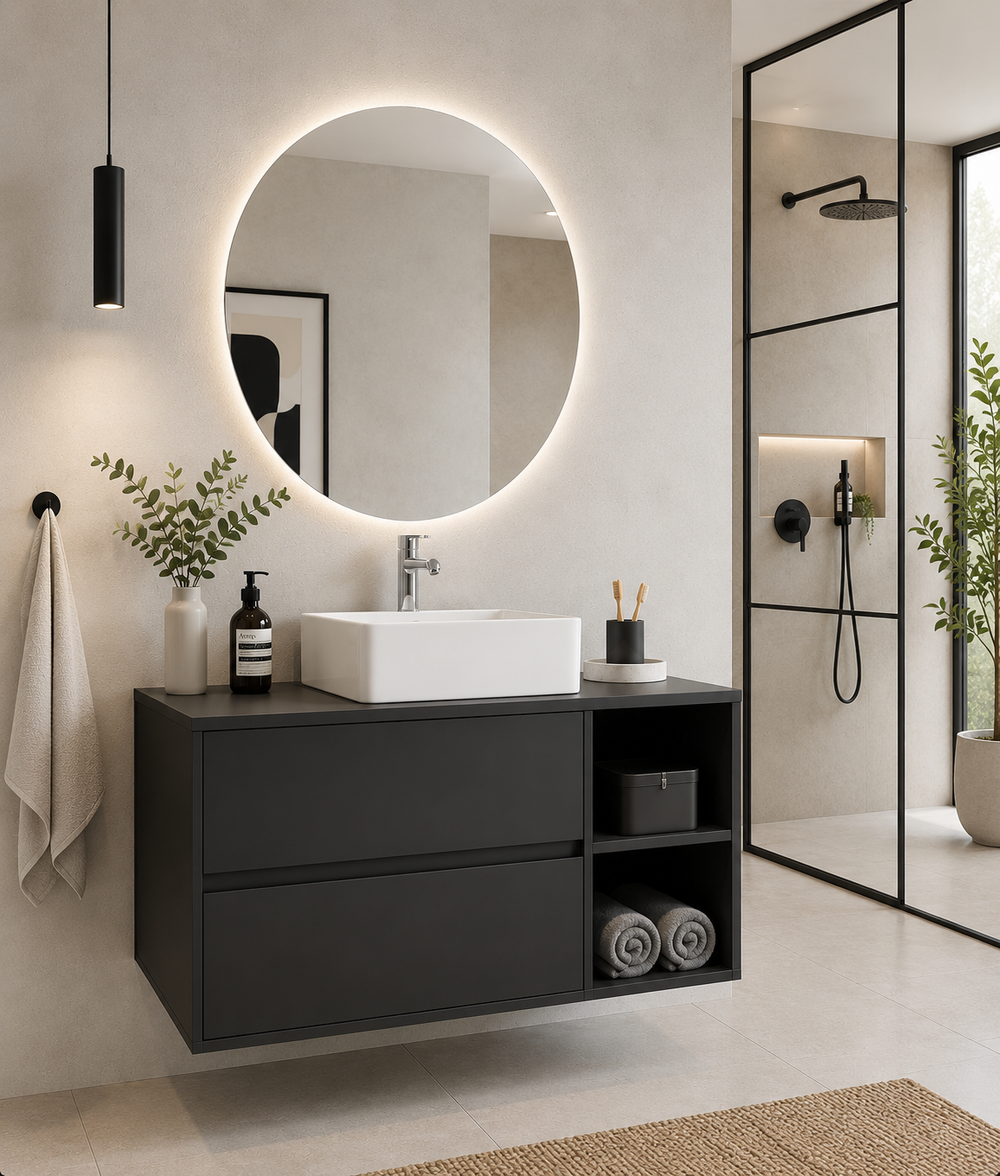 Mueble de baño Zeus con encimera y lavabo sobreencimera · Grafito