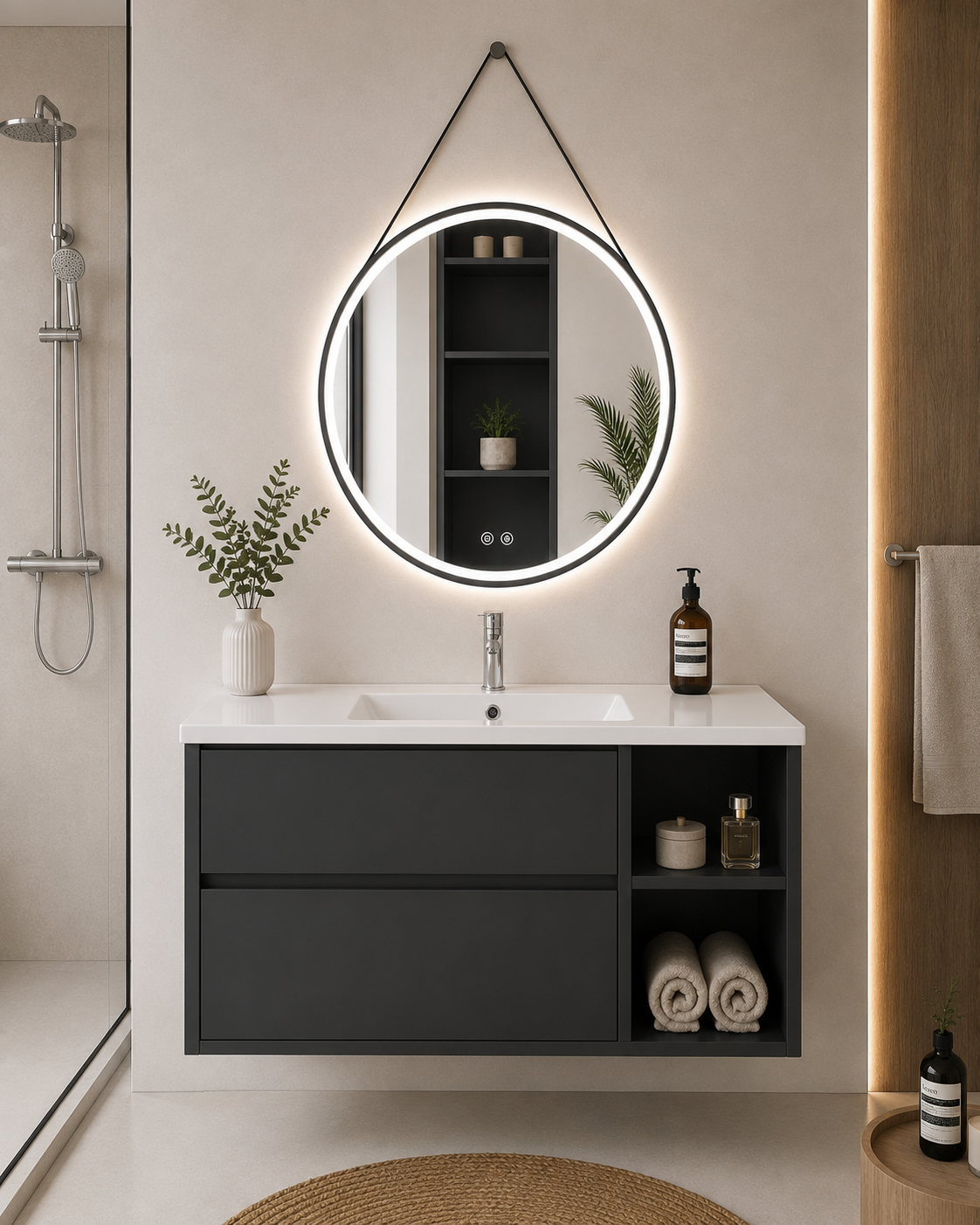 Mueble de baño Zeus con lavabo, 2 cajones y estante