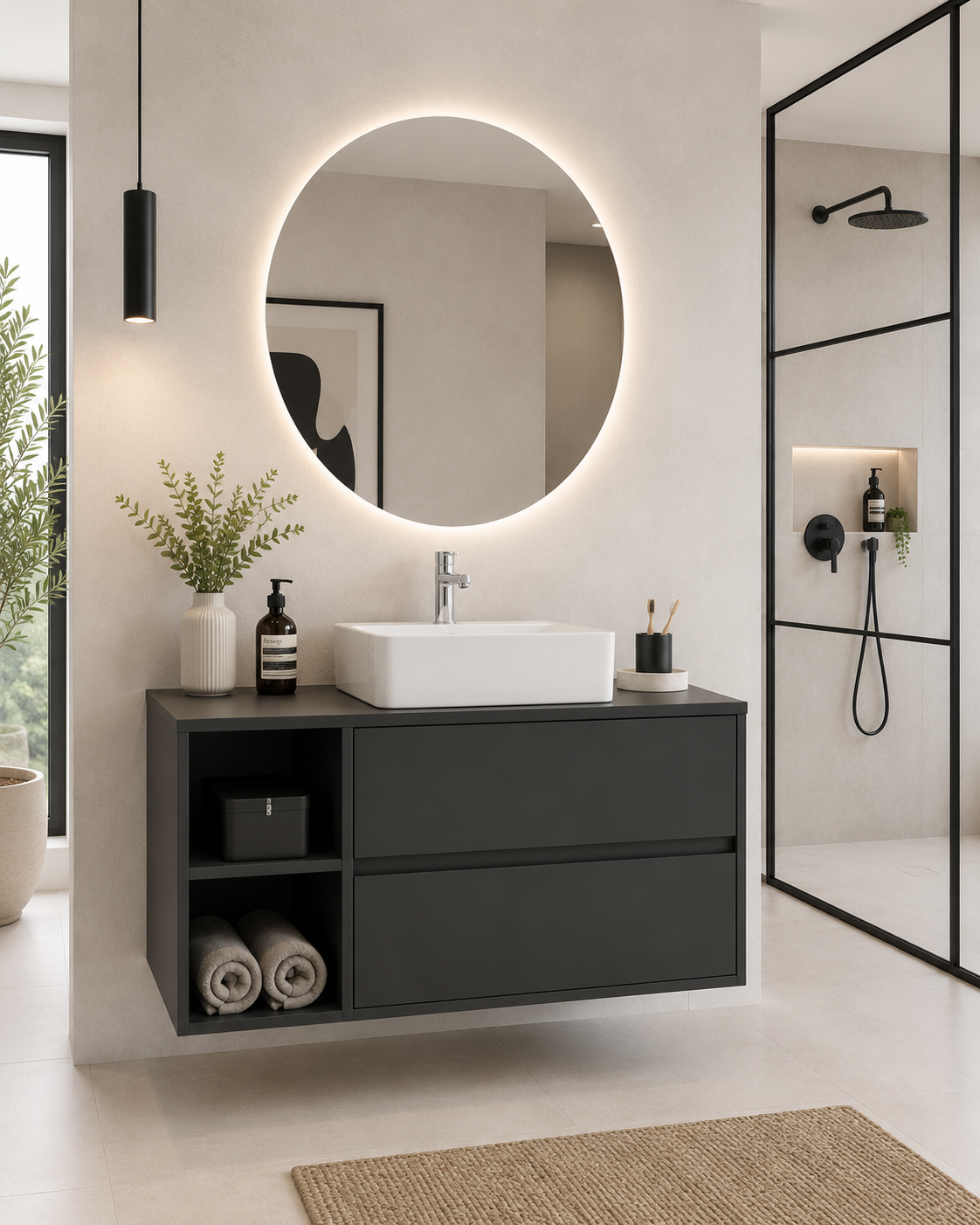 Mueble de baño Zeus con encimera y lavabo sobreencimera