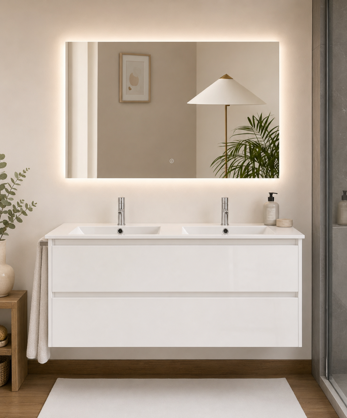 Mueble de baño suspendido Ibiza con lavabo y 2 cajones