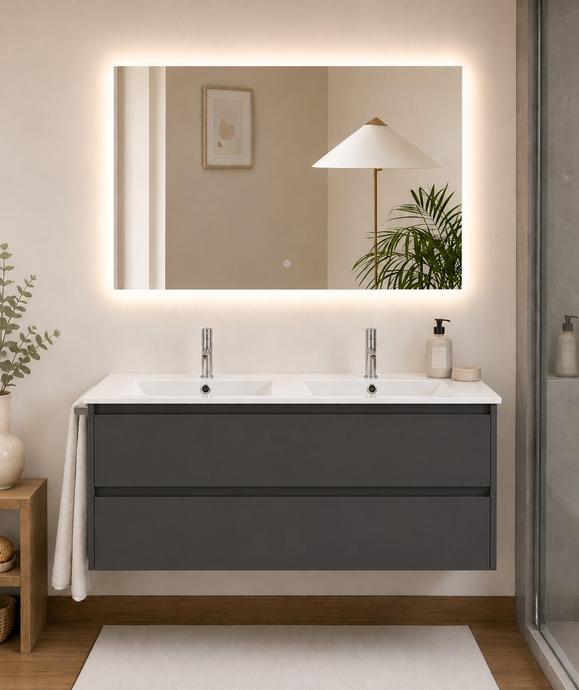 Mueble de baño suspendido Ibiza con lavabo y 2 cajones