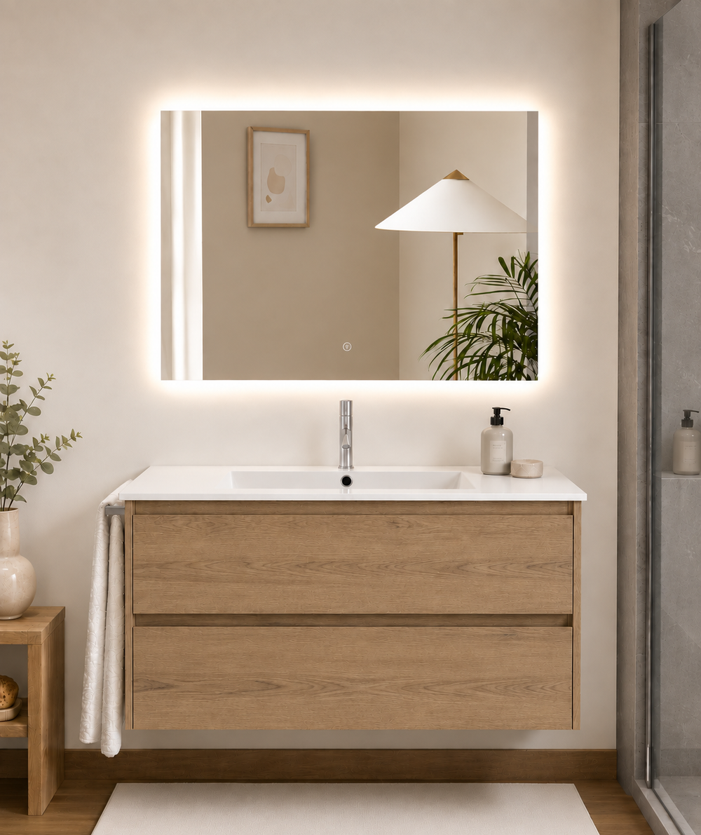 Mueble de baño suspendido Ibiza con lavabo y 2 cajones · Estepa