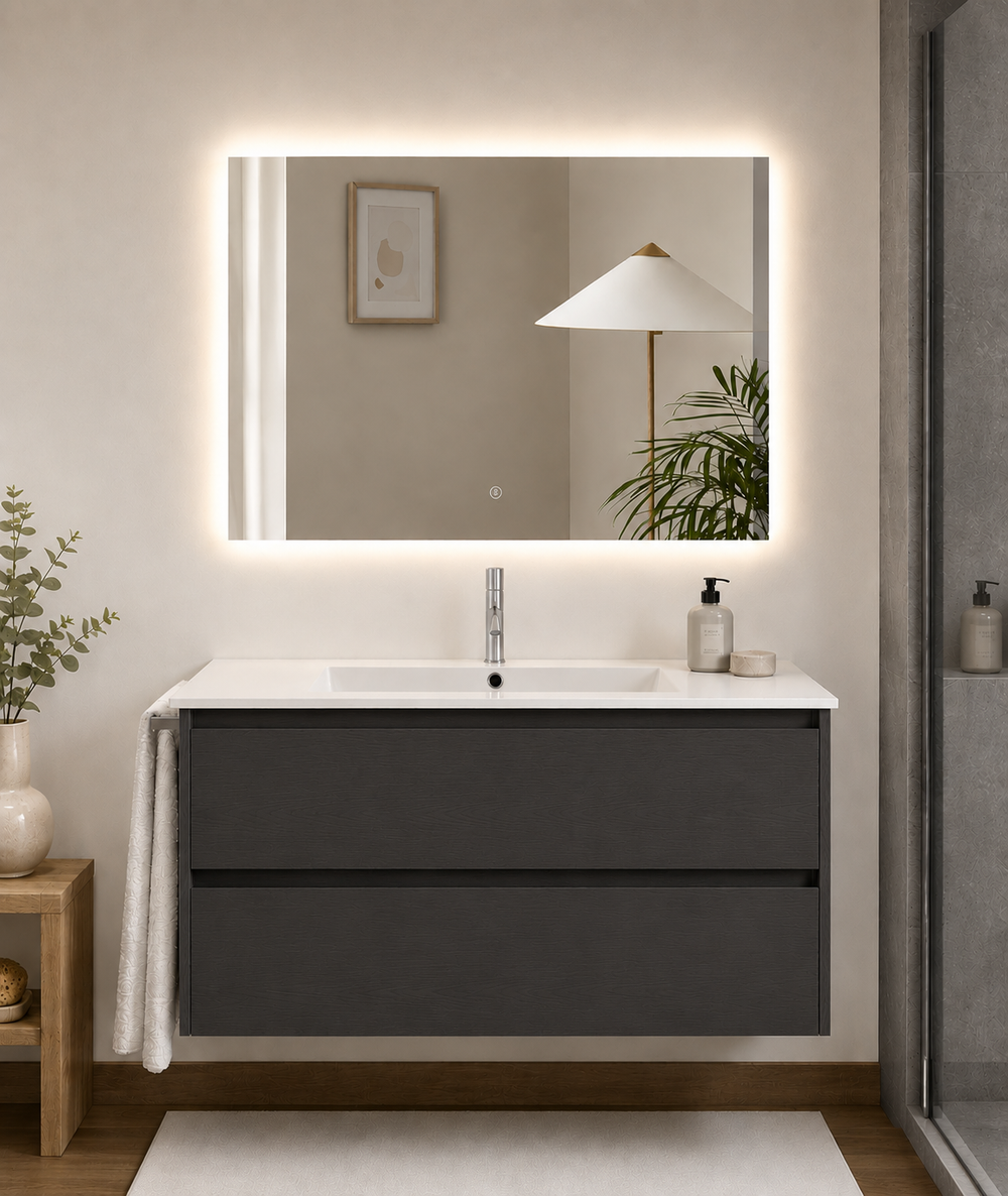 Mueble de baño suspendido Ibiza con lavabo y 2 cajones · Grafito