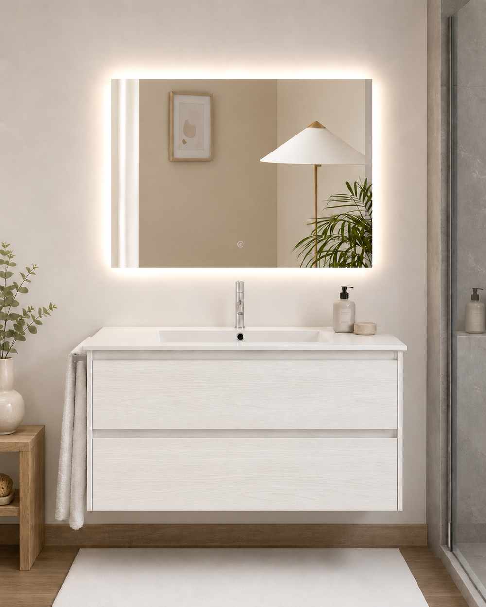 Mueble de baño suspendido Ibiza con lavabo y 2 cajones · Blanco Nórdico