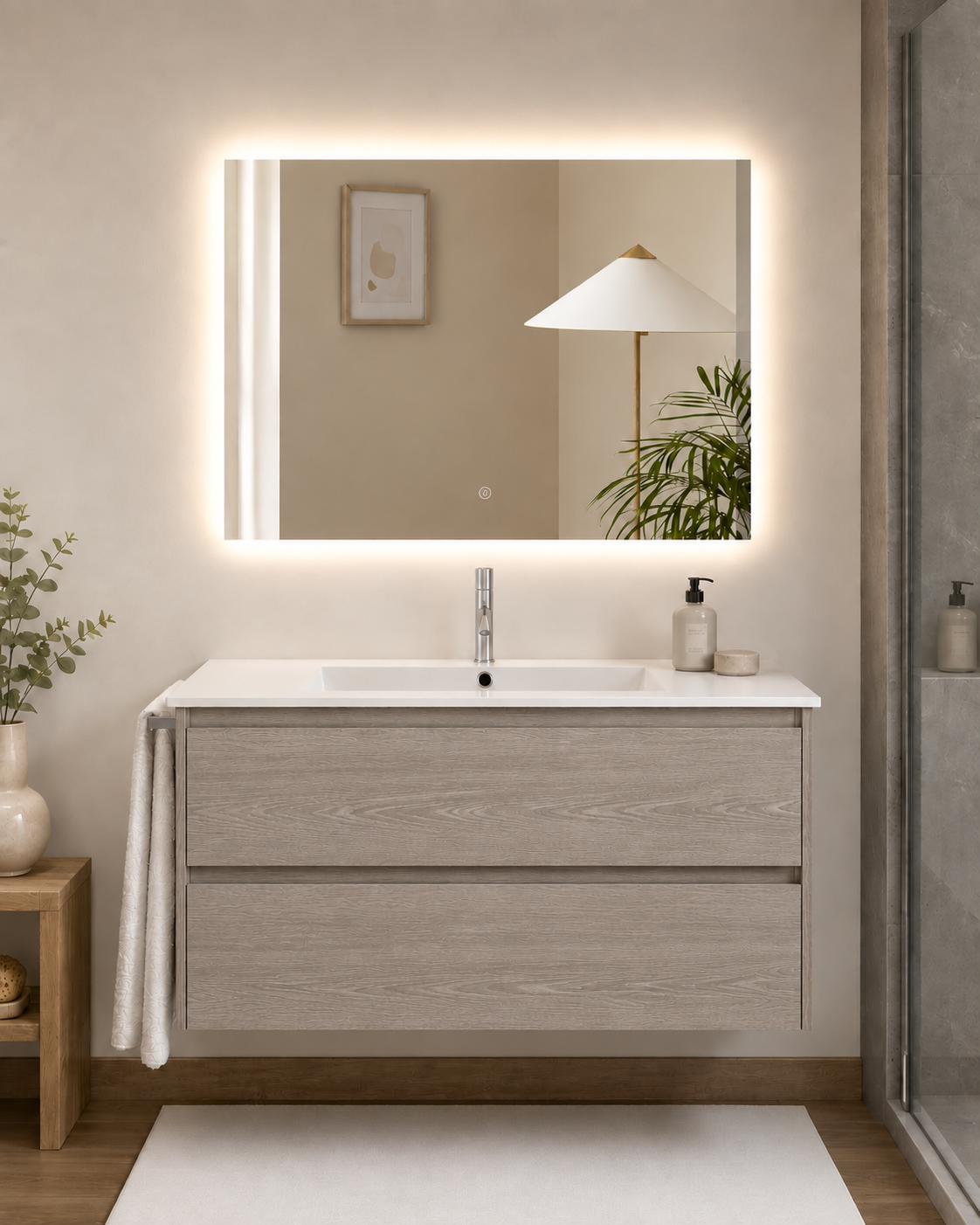 Mueble de baño suspendido Ibiza con lavabo y 2 cajones