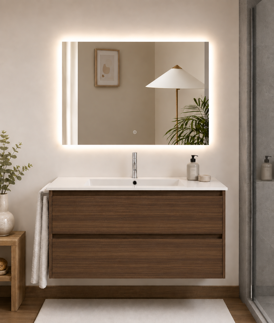 Mueble de baño suspendido Ibiza con lavabo y 2 cajones
