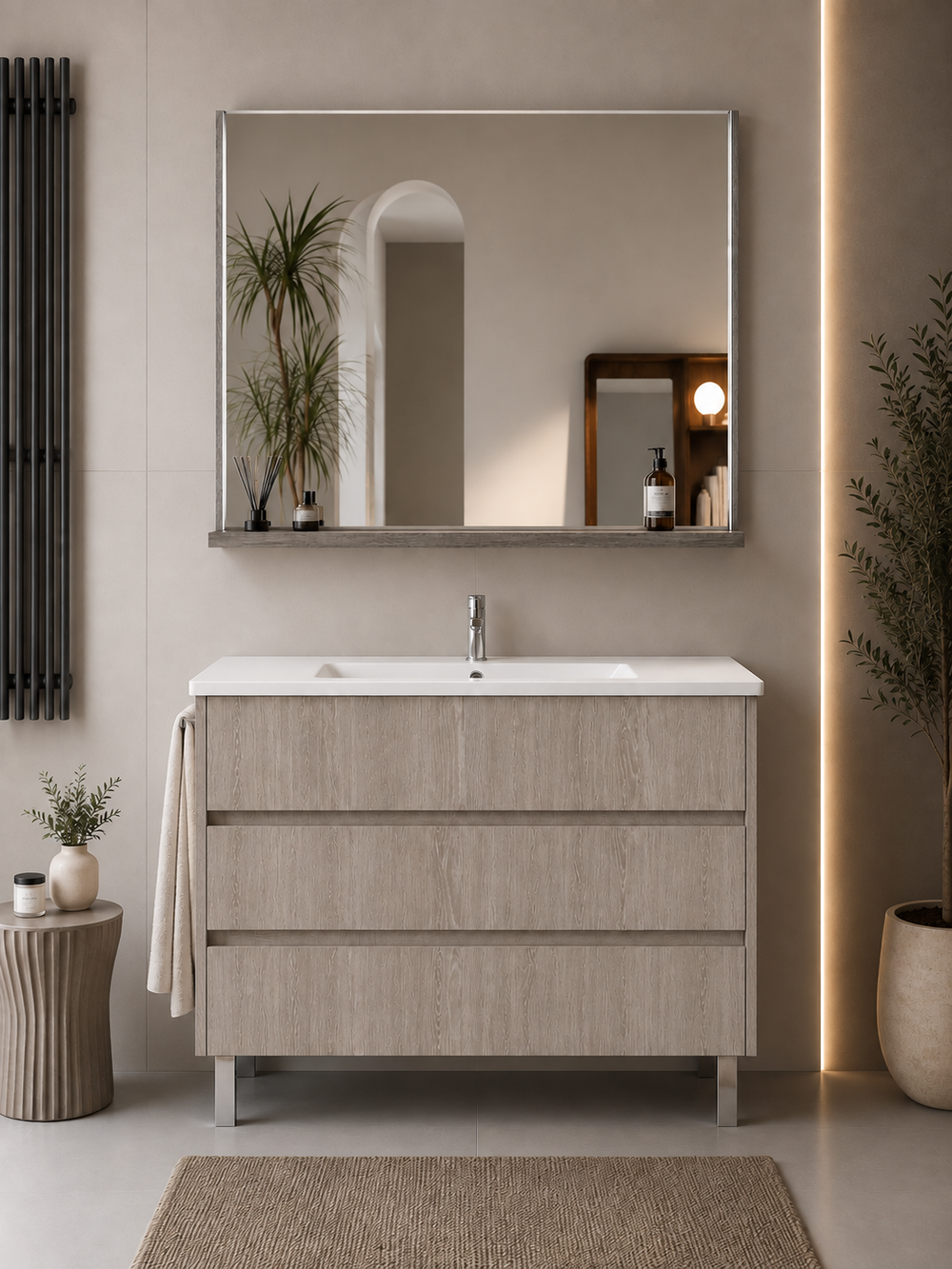 Mueble de baño con patas Imperia y lavabo · Roble Smoky
