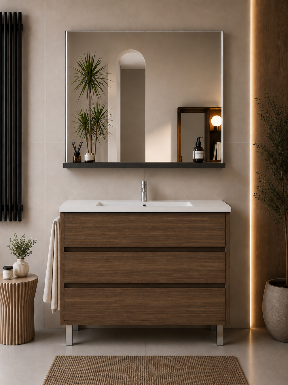 Mueble de baño con patas Imperia y lavabo · Fresno Tea