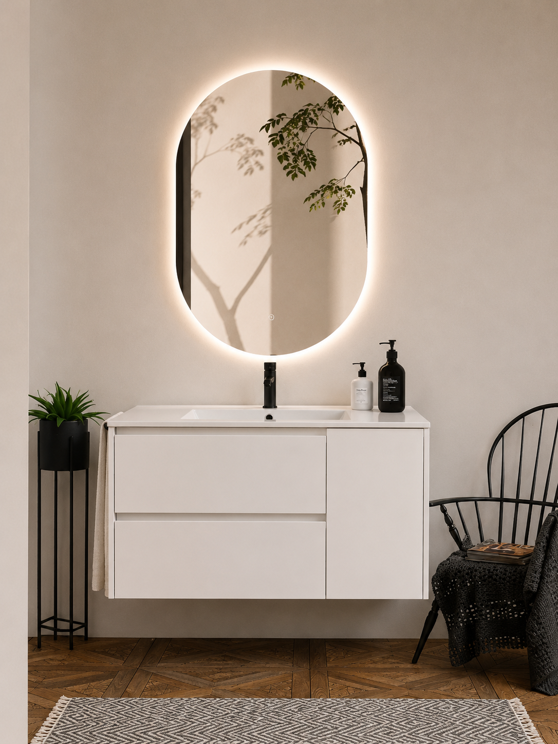 Mueble de baño suspendido Itaca con lavabo, cajones y puerta
