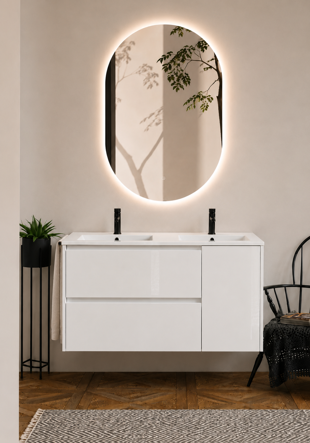 Mueble de baño suspendido Itaca con lavabo, cajones y puerta