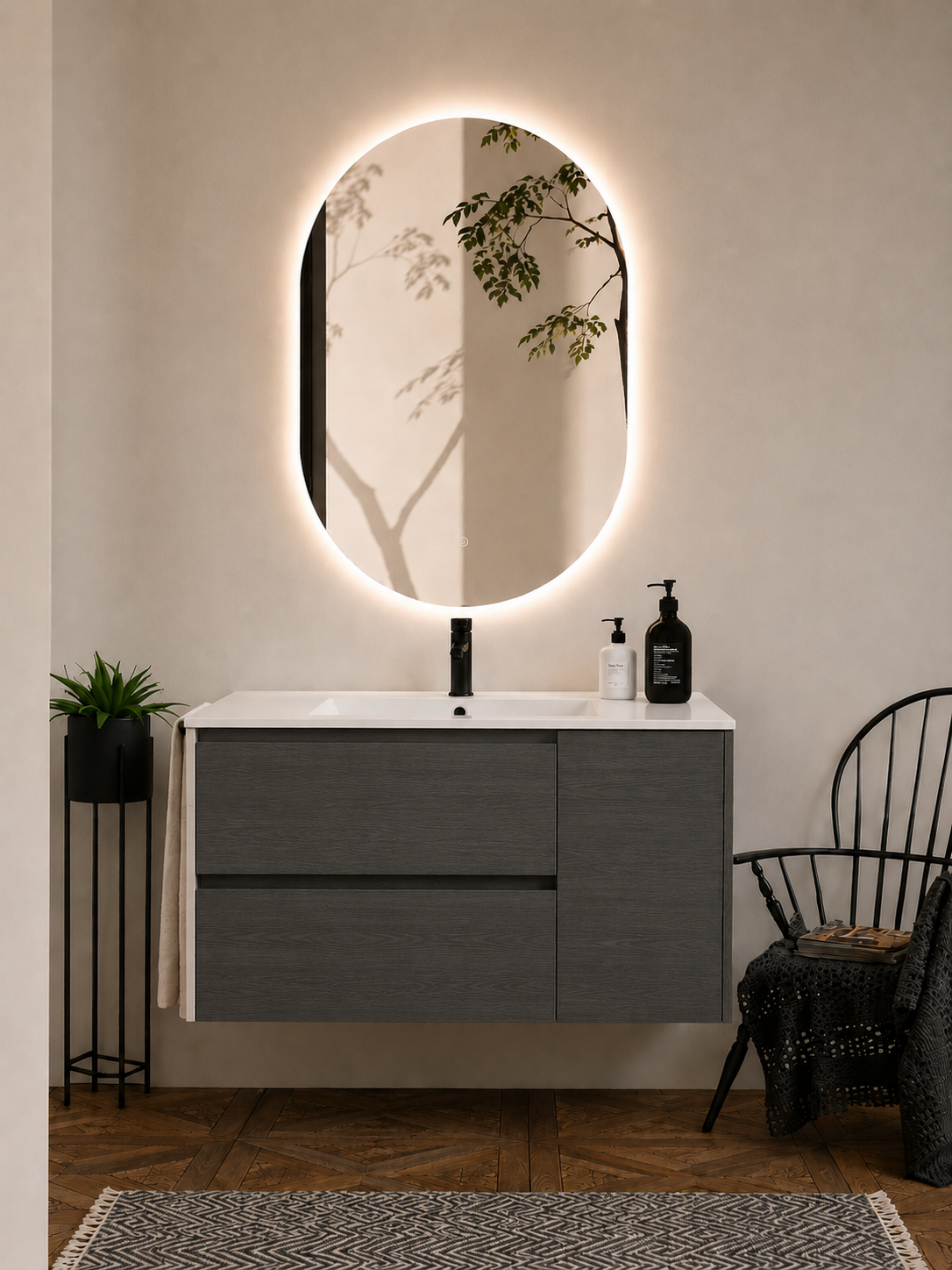 Mueble de baño suspendido Itaca con lavabo, cajones y puerta