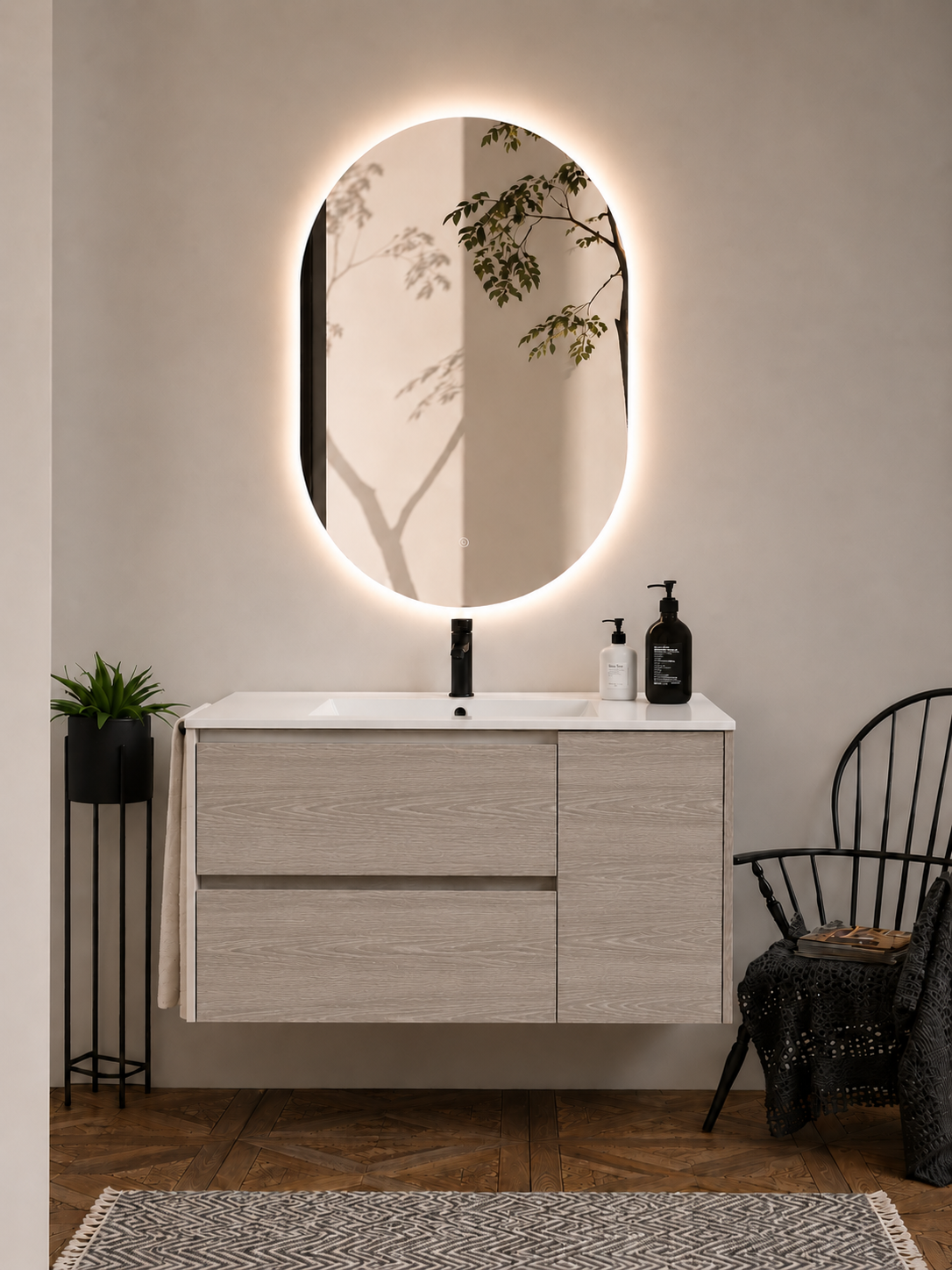 Mueble de baño suspendido Itaca con lavabo, cajones y puerta
