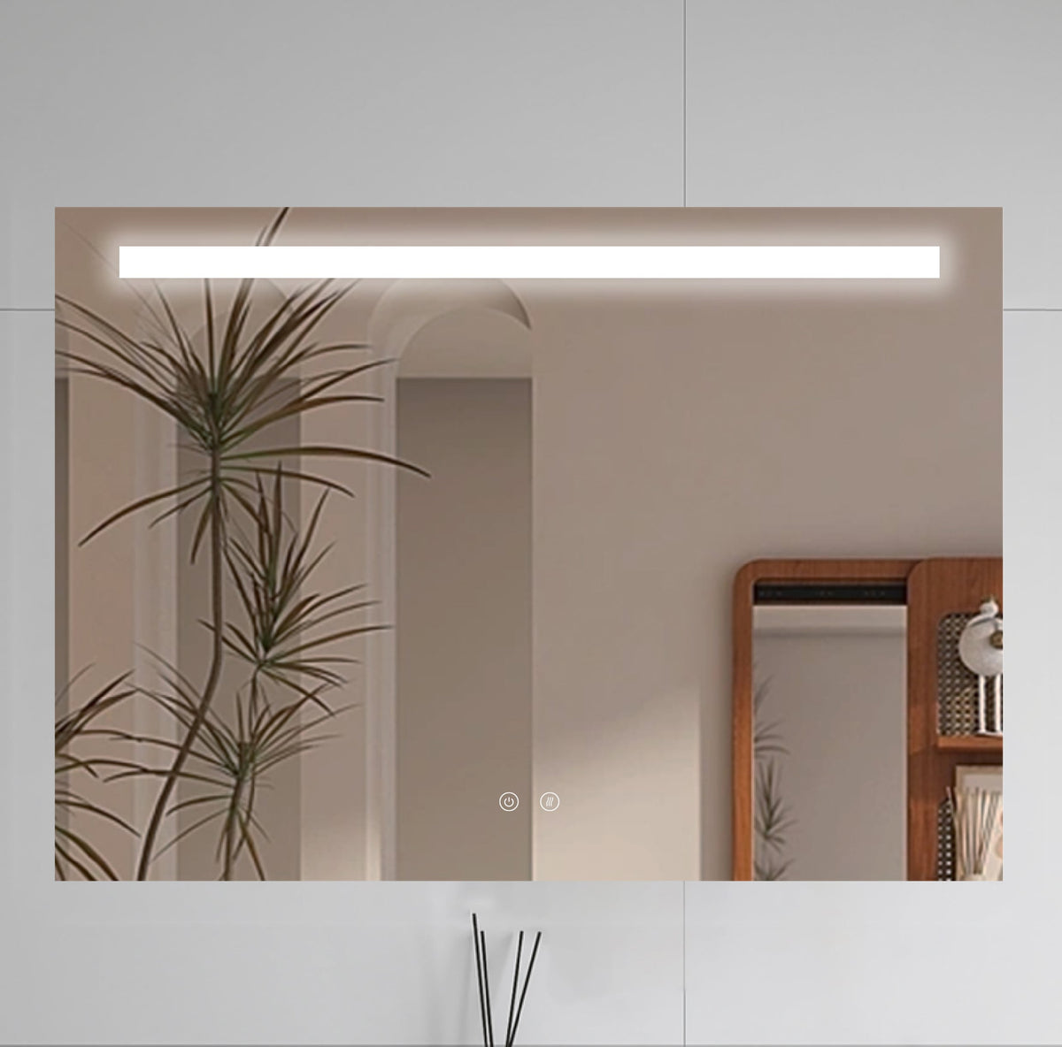 Espejo de baño LED LINE con marco metálico y antivaho