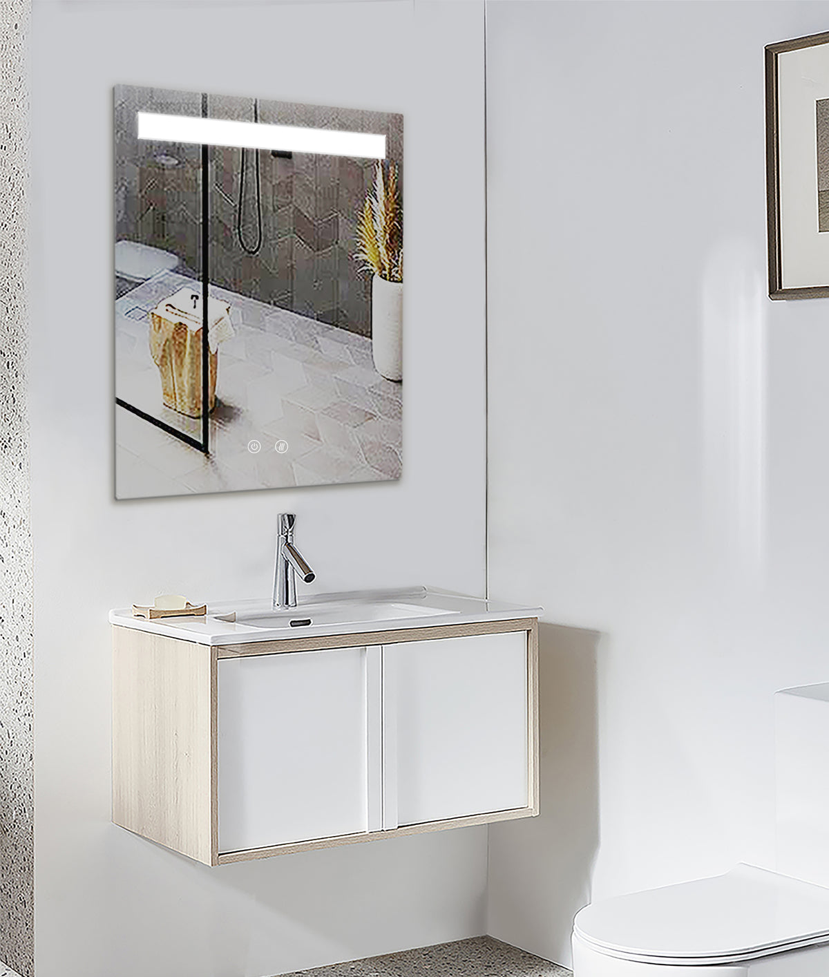 Espejo de baño LED LINE con marco metálico y antivaho