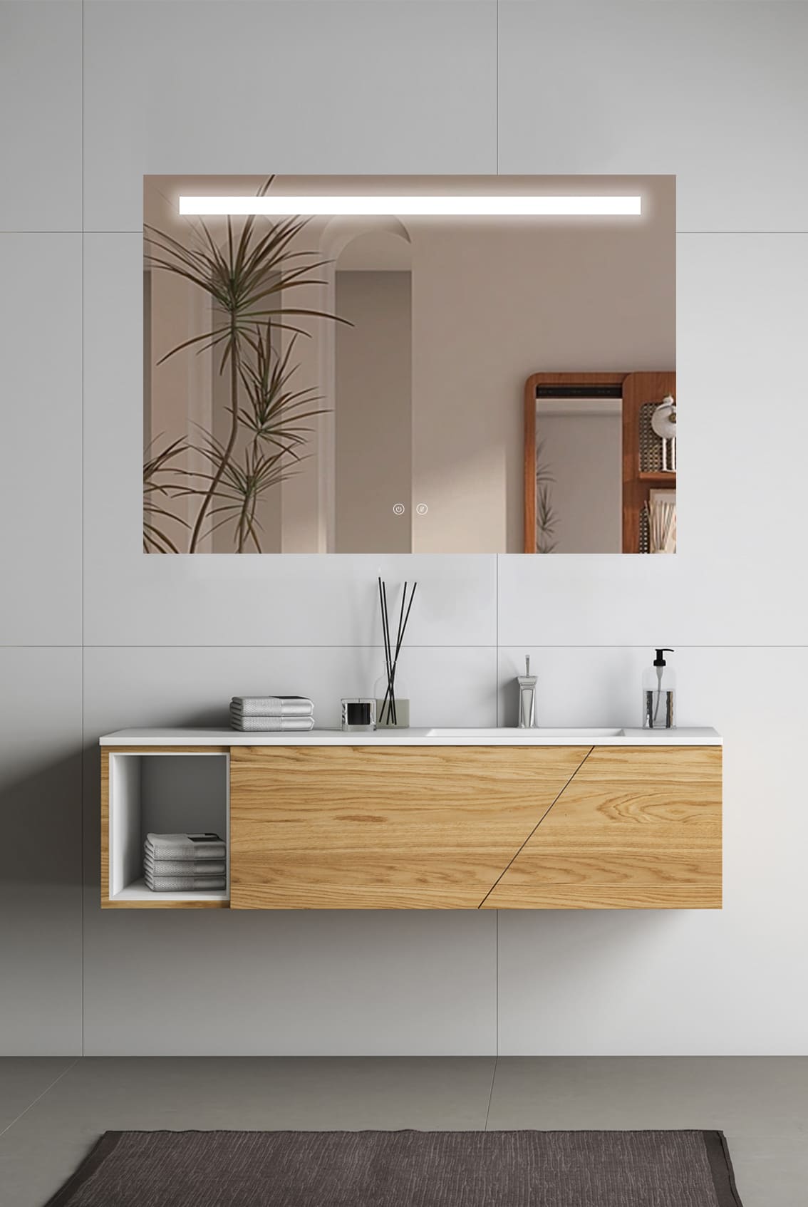 Espejo de baño LED LINE con marco metálico y antivaho