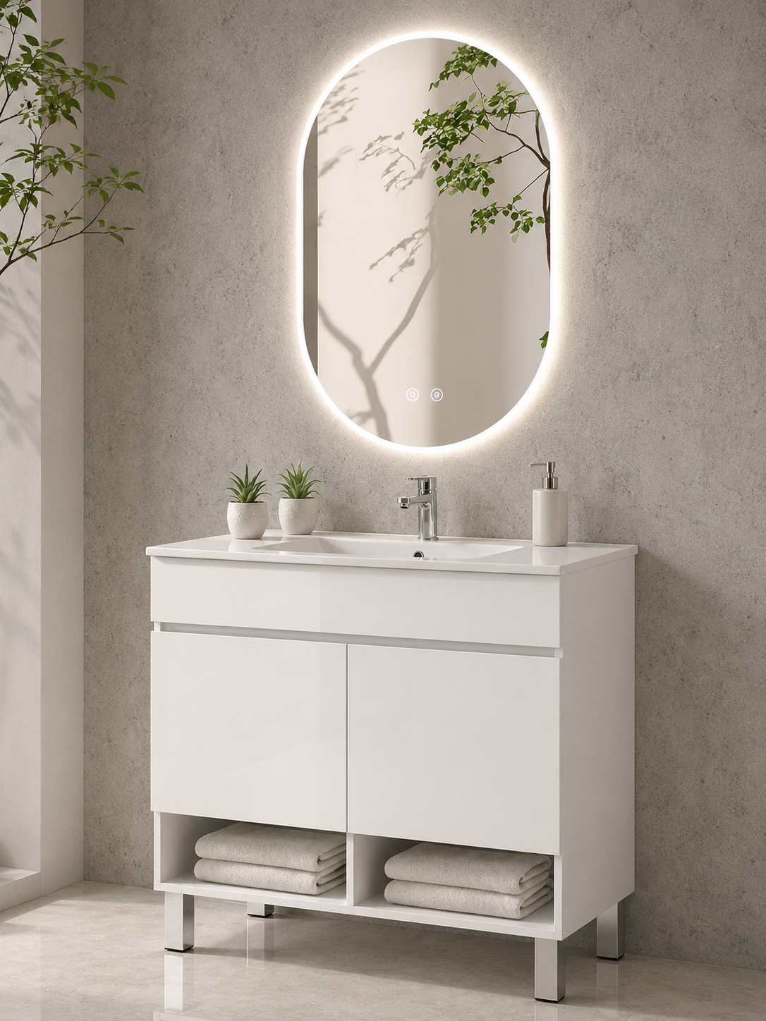 Mueble de baño con patas Nebari con puertas y lavabo