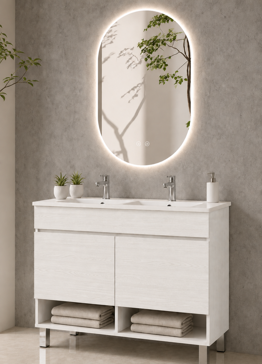 Mueble de baño con patas Nebari con puertas y lavabo