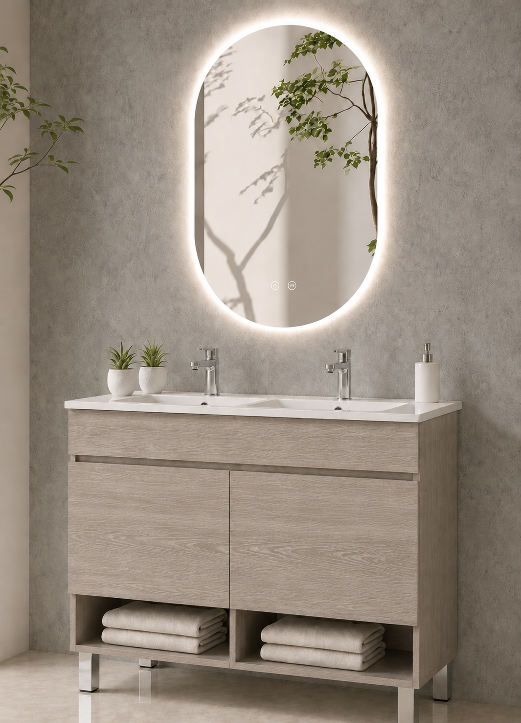 Mueble de baño con patas Nebari con puertas y lavabo