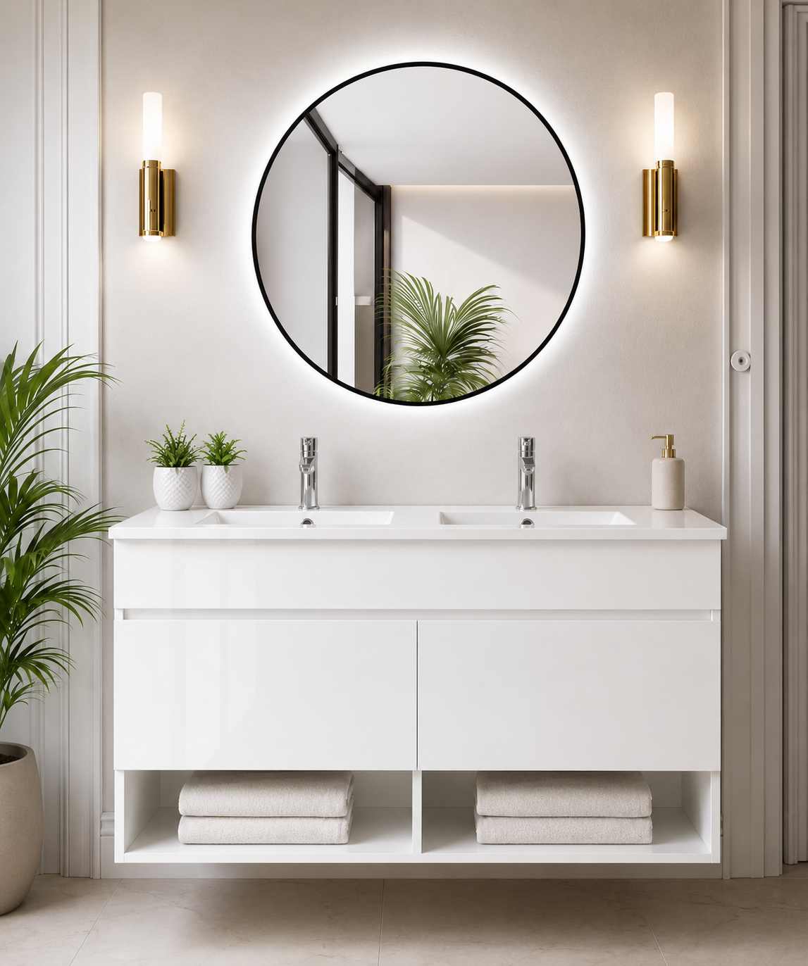 Mueble de baño suspendido Nebari con puertas y lavabo