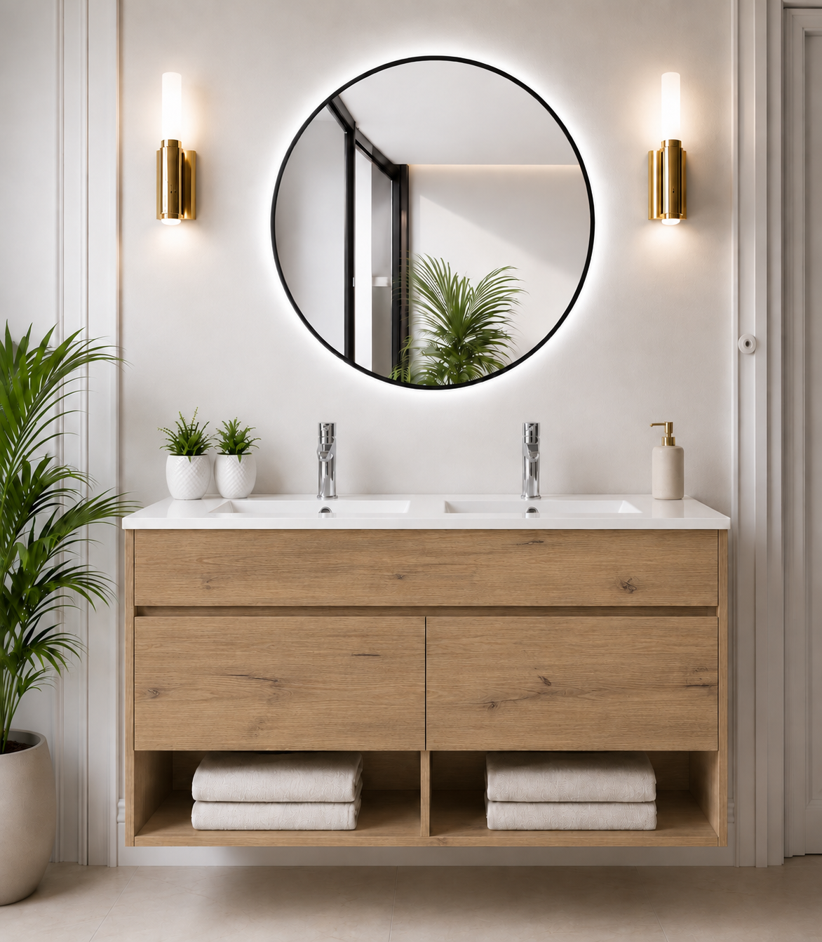 Mueble de baño suspendido Nebari con puertas y lavabo