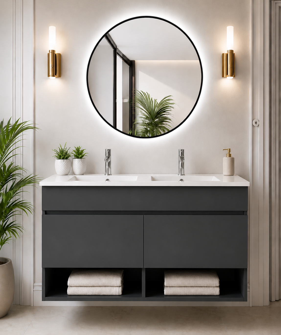 Mueble de baño suspendido Nebari con puertas y lavabo