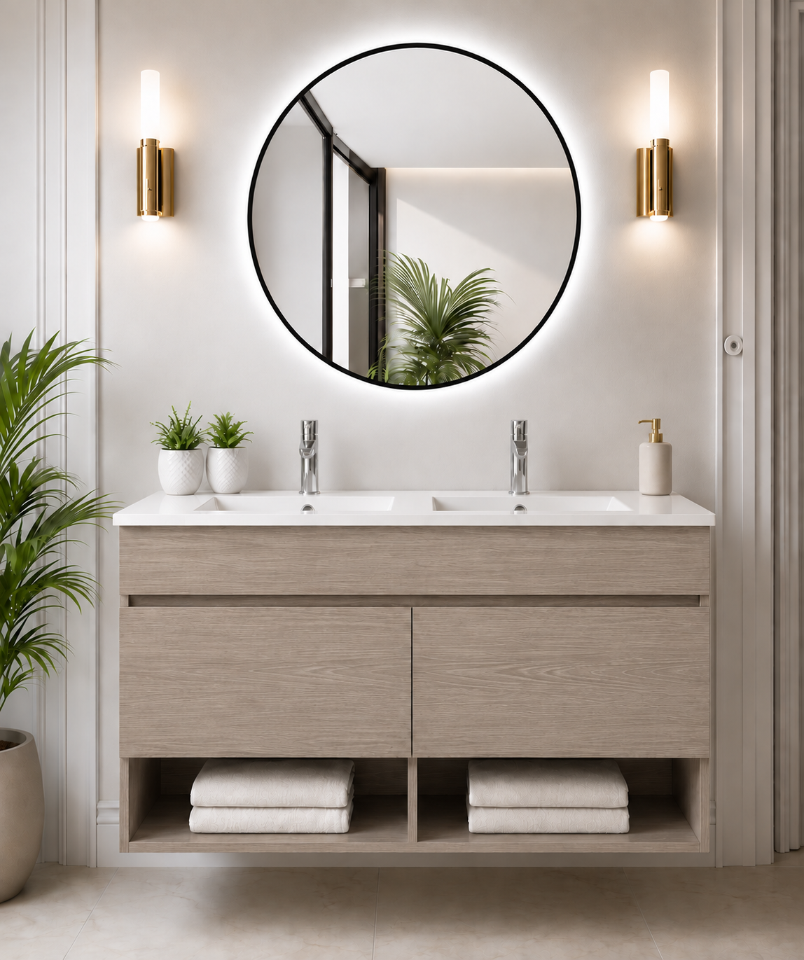 Mueble de baño suspendido Nebari con puertas y lavabo