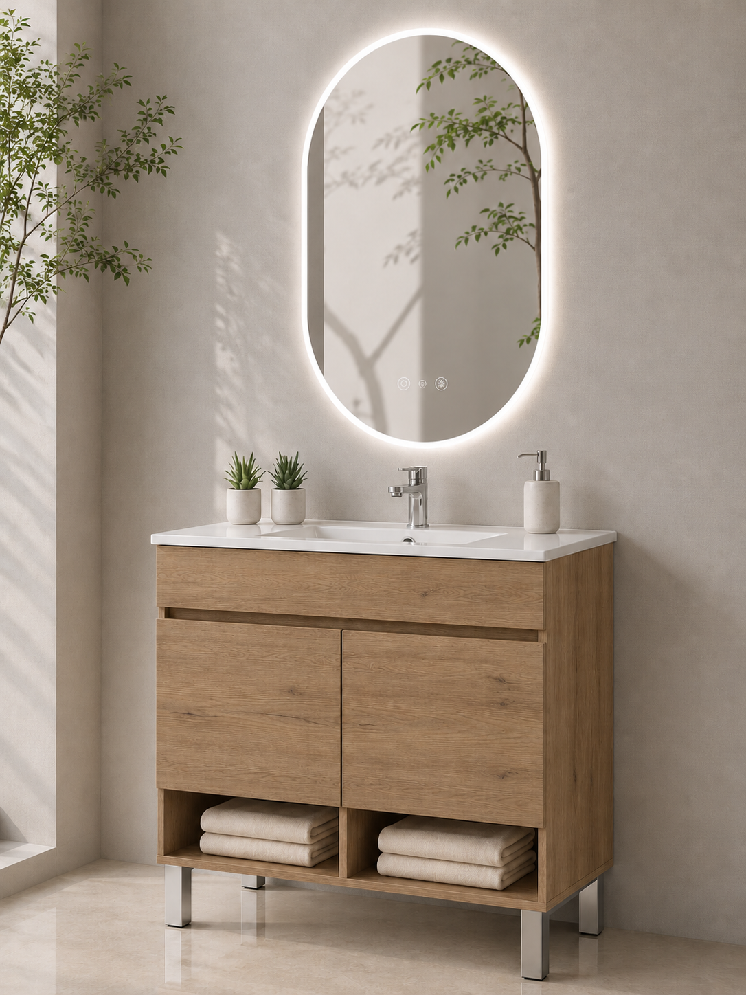 Mueble de baño con patas Nebari con puertas y lavabo