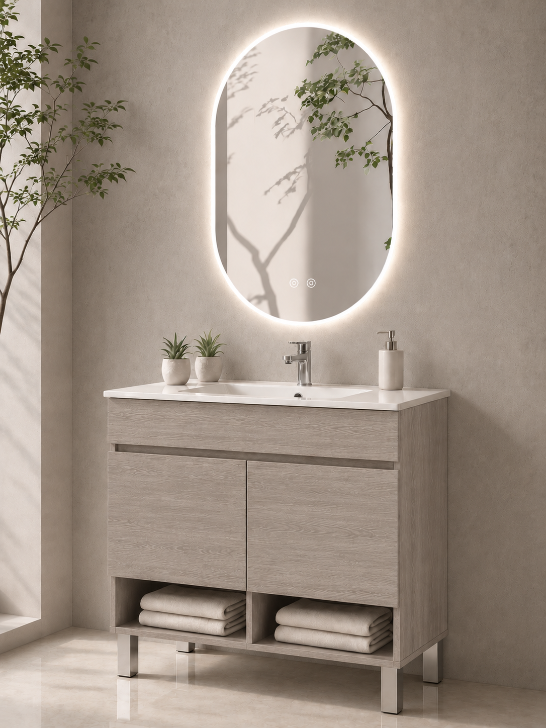 Mueble de baño con patas Nebari con puertas y lavabo
