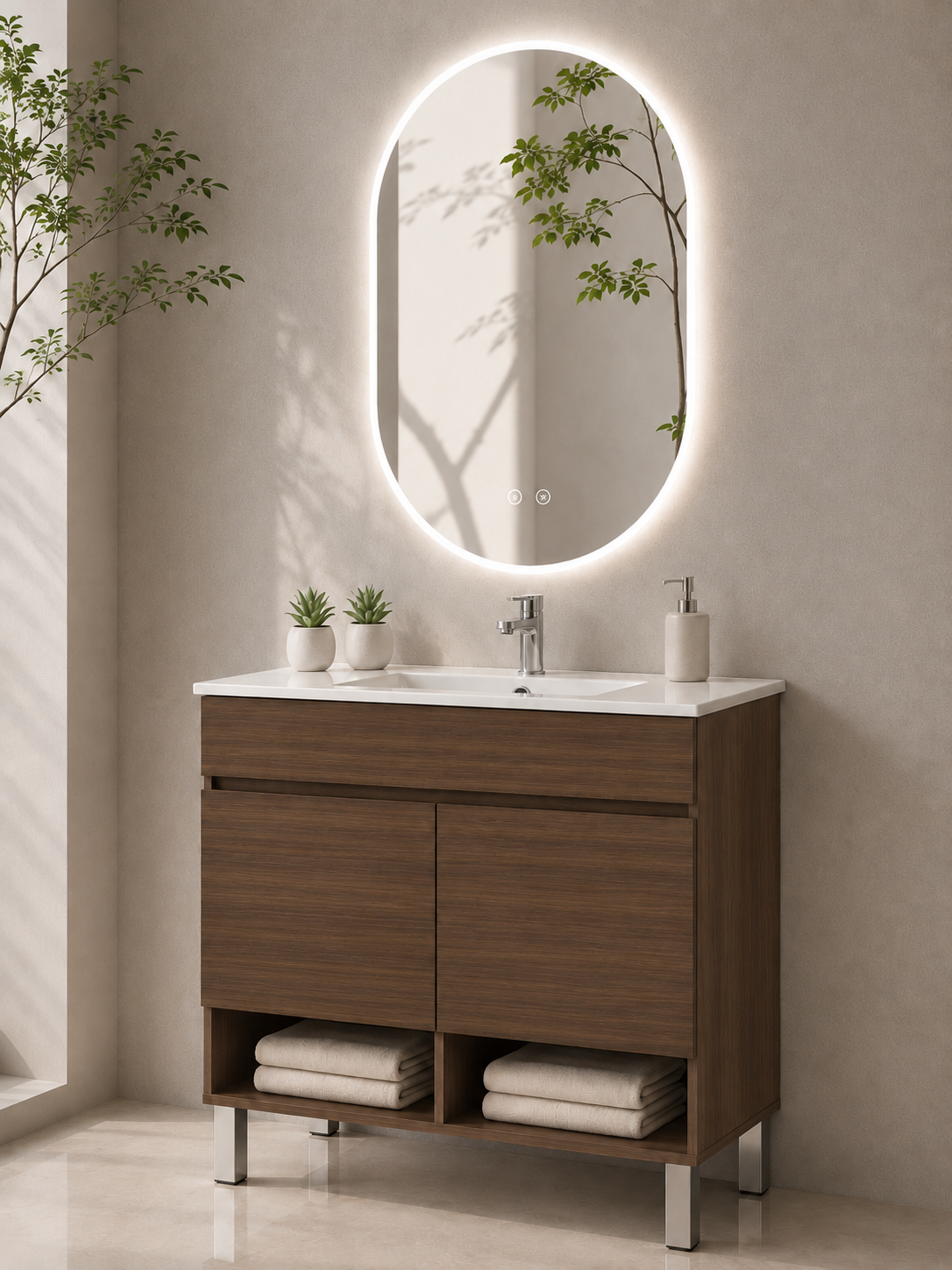 Mueble de baño con patas Nebari con puertas y lavabo