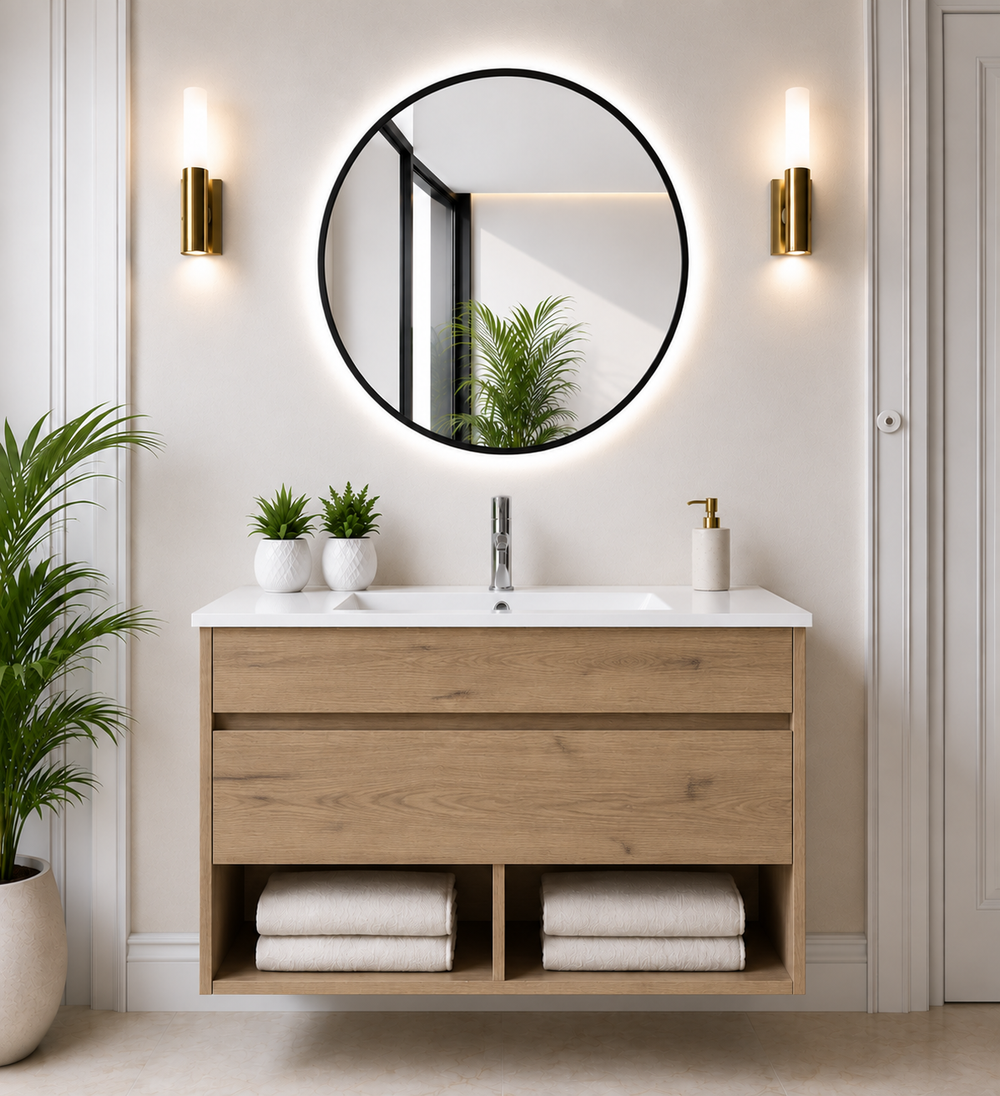 Mueble de baño suspendido Nebari con cajón y lavabo · Estepa