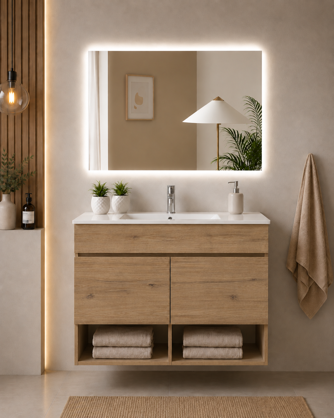 Mueble de baño suspendido Nebari con puertas y lavabo