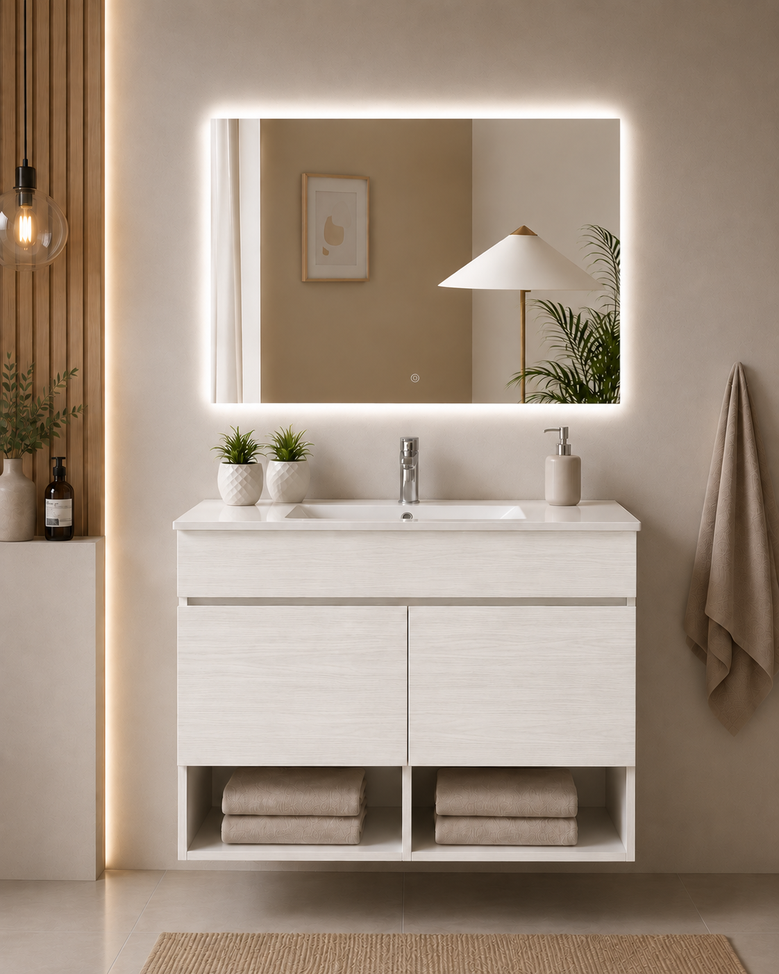 Mueble de baño suspendido Nebari con puertas y lavabo