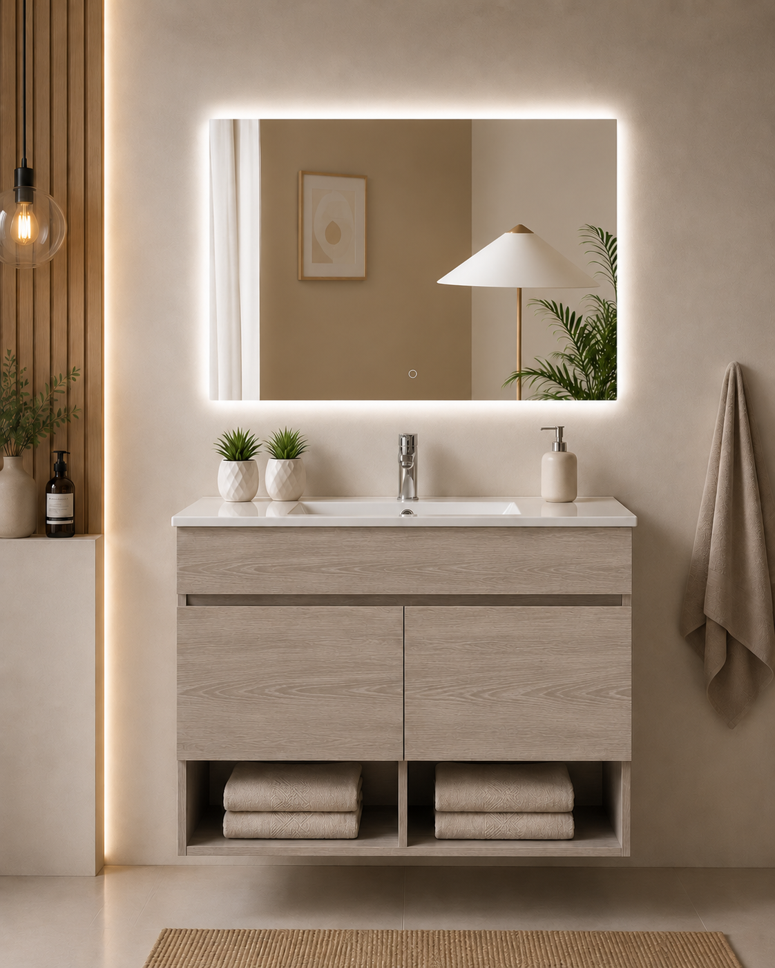 Mueble de baño suspendido Nebari con puertas y lavabo