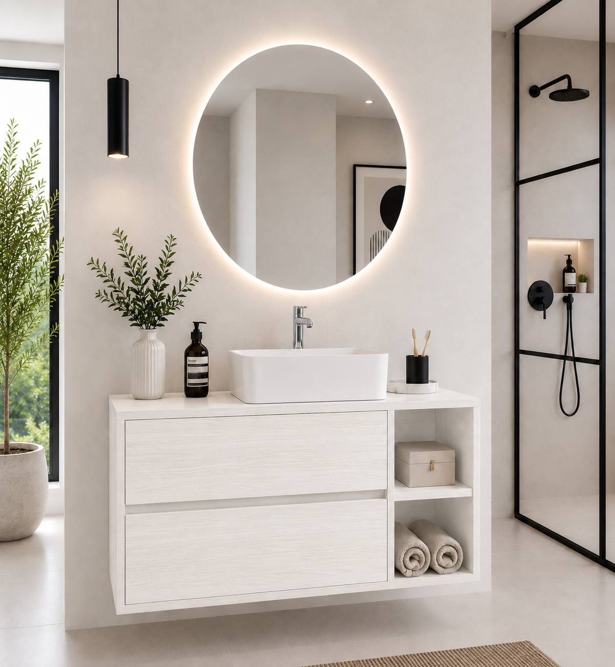 Mueble de baño Zeus con encimera y lavabo sobreencimera